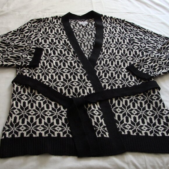 CROFT & BARROW Black & White Long Sleeve SQUISHY Belted CARDIGAN Sweater Sz 2X - Picture 1 of 6